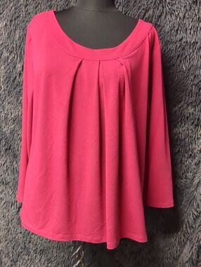 Jones New York Pleated Scoop Neck Tunic - Hot Pink